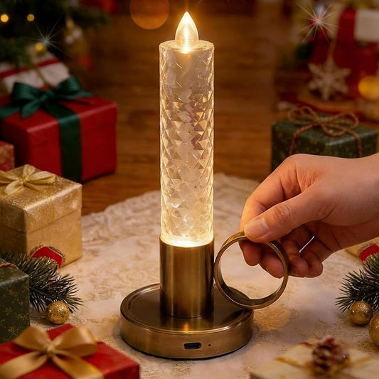 L LOHAS LED Flameless Candles, 3 Level Brightness Adjustable, Rechargeable Battery Candles, 3000K Soft White, Crystal Gold Metal Candles for Easter Valentines Aniversary Wedding, 3.54"x2.95"x7.75"