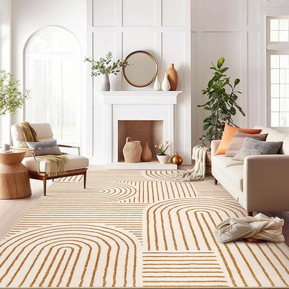 Lahome Abstract Area Rugs 9x12 Living Room, Soft Washable 9x12 Area Rug for Bedroom, Ultra-Thin Non-Slip Modern Non-Shedding Accent Carpet for Dining Room Office Darrell, Orange