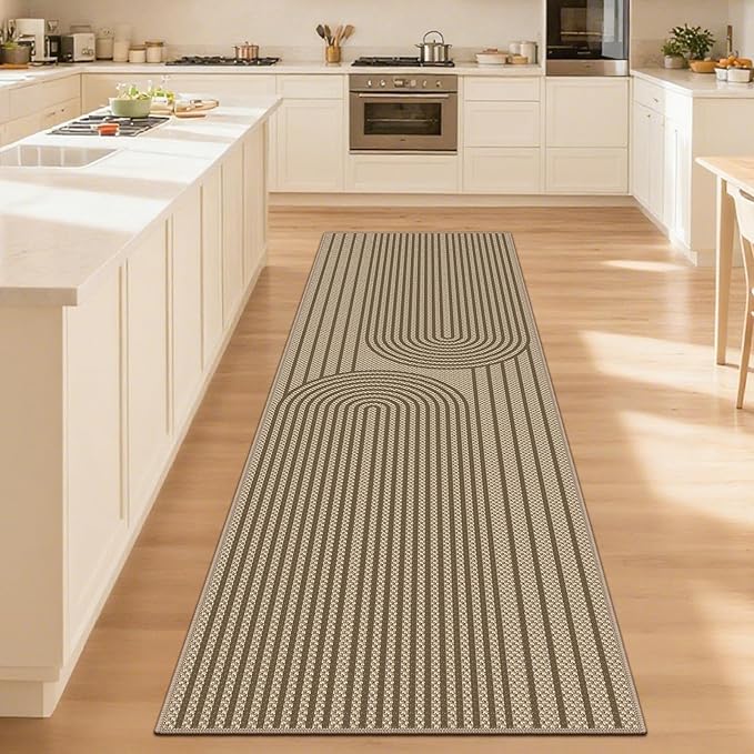 Easy Jute Hallway Runner Rug, 2' x 8' Kitchen Runner, Brown Farmhouse Ultra-Thin Washable Non-Slip Carpet Runner for Laundry, Bedroom, Backyard, Outdoor, Home Decor