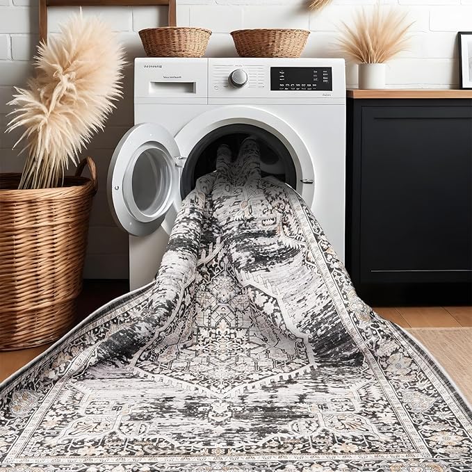 Washable Hallway Runner Rugs 3x14: Soft Ultra Thin Low Pile Carpet Machine Washable Indoor Lightweight Rug Runner Anti Slip Backing Rugs for Living Room Bedroom Kitchen 3'x14' Black