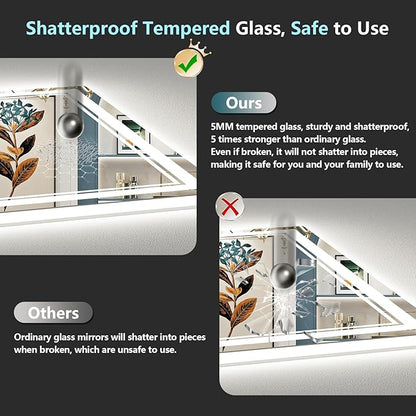 50x40 LED Bathroom Mirror with Lights, Backlit and Front Lit Anti-Fog Lighted Vanity Mirrors for Bathroom Wall, Dimmable, 3-Color Light, Memory, Shatter-Proof, HD Tempered Glass, CRI＞90
