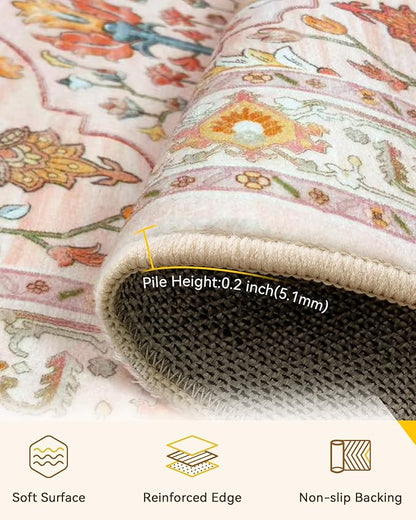 RELEANY Area Rugs 2'x8' Runner Rug Non Slip Washable for Kitchen Hallway Bedroom Beside Laundry Room Bathroom Rug, Floor Carpet, Light Pink Colorful