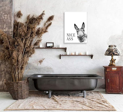 Funny Donkey Posters, Nice Ass Pictures, Funny Animal Paintings Artwork, Bathroom Black And White Paintings Wall Art, Toilet Black & White Wall Art Wall Decor, Art Prints For Bathroom Toilet 12x16 Inches. Unframed