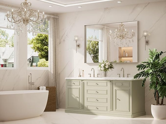 TETOTE 55" x 36" Brushed Nickel Bathroom Mirror, Brushed Nickel Vanity Wall Mirror for Bathroom Sink, Tempered Glass, Modern Farmhouse Rectangle Frame Mirrors for Bedroom, Entryway, Living Room