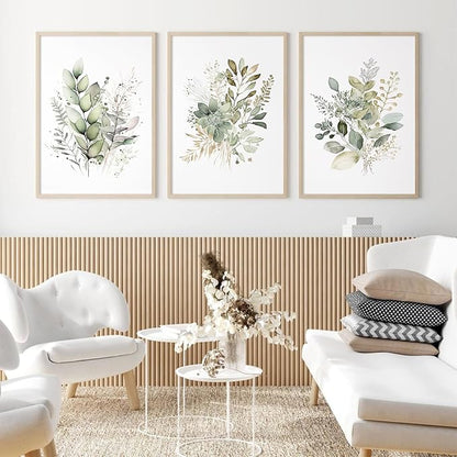 Joocrise Watercolor Botanical Wall Art Set of 3 Boho Floral Canvas Wall Decor Prints Sage Green Wildflower Wall Art Modern Flower Pictures Botanical Painting for Bedroom Bathroom 24x36 Inch Unframed
