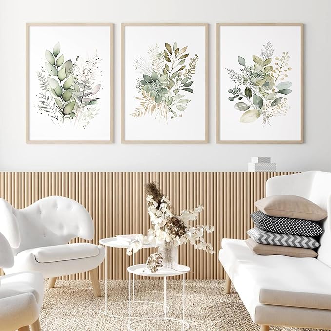 Watercolor Botanical Wall Art Set of 3 Boho Floral Canvas Wall Decor Prints Sage Green Wildflower Wall Art Modern Flower Pictures Botanical Painting for Bedroom Bathroom 12x16 Inch Unframed