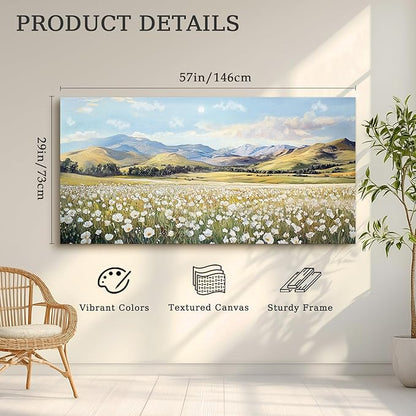 crmotu Large Landscape Wall Art, Flower Wall Art, Nature Wall Decor, Meadow with Wildflowers Canvas Prints, Rustic Aesthetic Pictures for Living Room Bedroom Above Bed Hallway Farmhouse 29x57inch