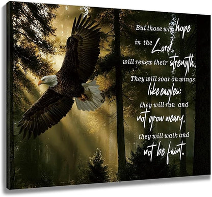 LB Inspirational Eagle Wall Art Modern Bible Verse with Rustic Wildlife Animal Canvas Wall Art Christian Motivational Wall Decor for Bedroom Bathroom Living Room Framed Ready to Hang 8L x 10W