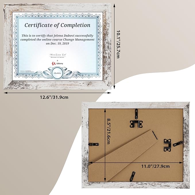 PETAFLOP 8.5x11 Picture Frame Distressed White Certificate Frames Wall Tabletop Display Horizontally or Vertically, 7 Pack