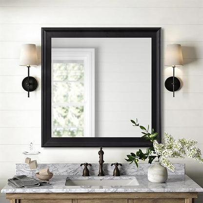 CULER Black Wall Mirror for Bathroom,Rectangle 30 x 30 inch Hanging Vanity Mirrors for Living Room,Bedroom,Entryway