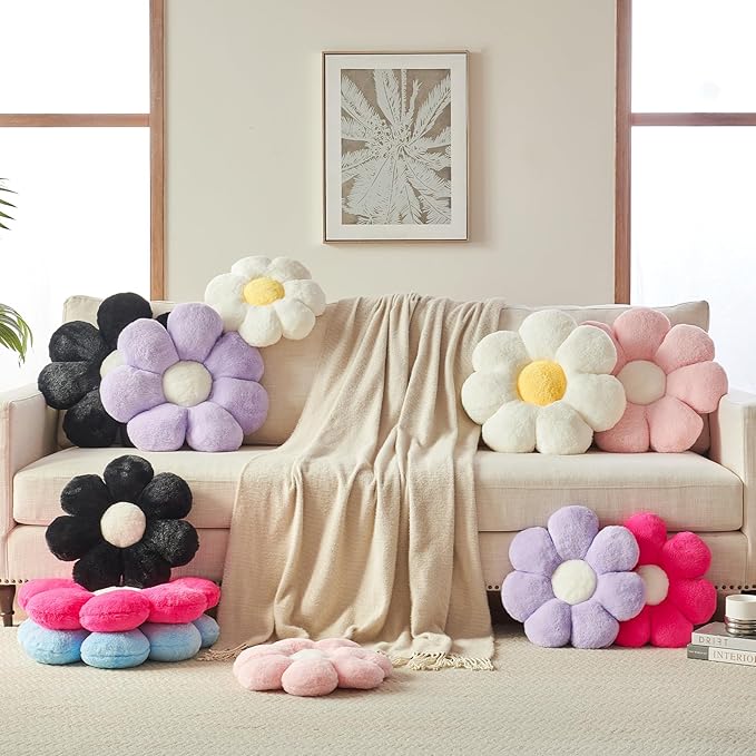 Xuyier Flower Pillow, Decorative Throw Pillow, 19.6“ Cute Daisy Pillow, Aesthetic Fun Decor Pillows for Bed, Flower Shaped Accent Cozy Pillow for Couch