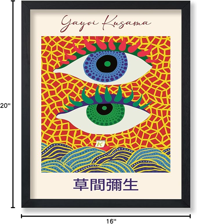 Poster Master Vintage Poster - Retro Pop Art Print - Gift for Artist, Friend - Two Eyes, Japanese, Dots, Modern, Abstract - Wall Decor for Living Room, Office, 16x20 Black Framed