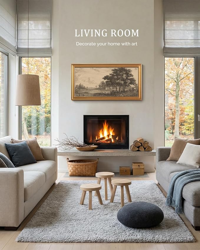 Bzstyleart Vintage Wall Art Decor, Large Canvas Framed Wall Art, Landscape Painting Picture Farmhouse, Large Canvas Artwork for Bedroom Home Decor Aesthetic, Rural Homeward, 20 x 40 Inch