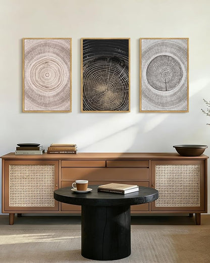 PHOPAGO Vintage Tree Rings Wood Framed Wall Art Large 16x24in Modern Retro Wood Stump Wall Decor Nature Farmhouse Rustic Art Prints Living Room Bedroom Home Decor - Natural Framed