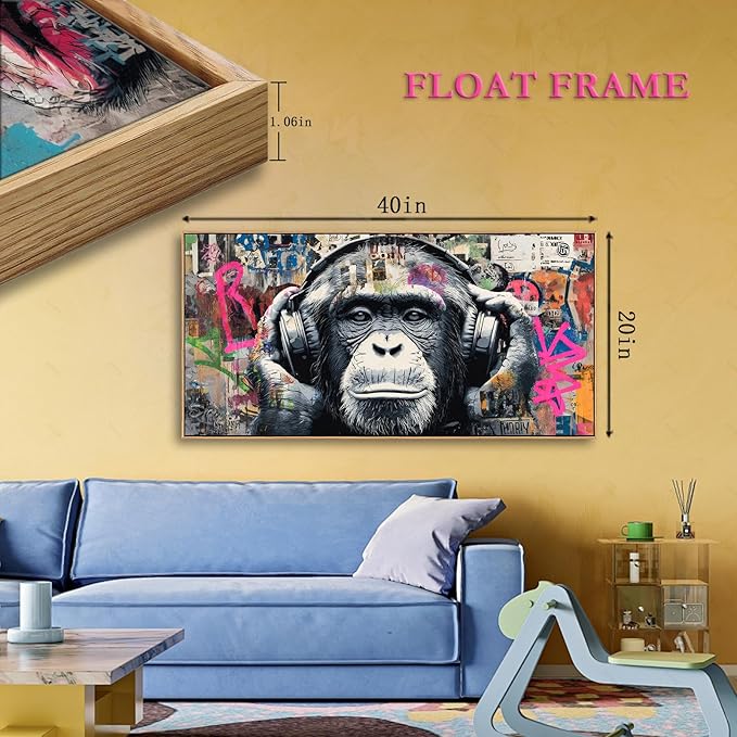 Sorbrozo DJ Gorilla Street Art Print - Colorful Graffiti Canvas Painting with Headphones Urban Animal Wall Decor for Boys Room Music Lover Gift 20x40in
