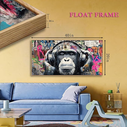 Sorbrozo DJ Gorilla Street Art Print - Colorful Graffiti Canvas Painting with Headphones Urban Animal Wall Decor for Boys Room Music Lover Gift 20x40in