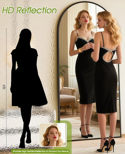 71"x32" Floor Mirror Full Length, Arched Full Length Mirror with Stand, Large Full Body Mirrors for Bedroom Living Room or Cloakroom Black