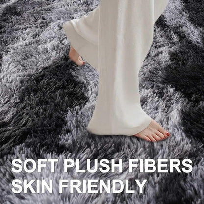 8x10 Ft Extra Large Shag Rugs for Living Room, Tie Dyed Ultra Soft Fluffy Furry Area Rugs for Bedroom Indoor Floor, Aesthetic Carpet for Kids Home Decor Black