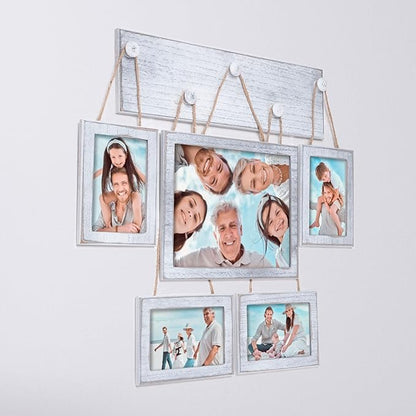 Collage Picture Frames Set of 5 for Wall – Rustic White Farmhouse Gallery Wall Frames with HD Plexiglass, Includes 4x6 & 8x10 Photo Frames, Vintage Wall Decor for Living Room, Bedroom & Home