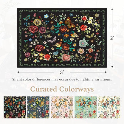 Rugflix 2x3 Small Area Rugs for Entryway, Washable Entrance Door Mat Non-Slip, Soft Low Pile Stain Resistant Vintage Floral Indoor Throw Rug for Kitchen, Bedroom, Hallway, Black