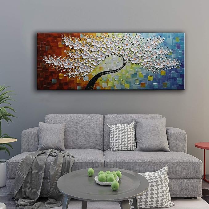 YaSheng Art - Large Canvas Wall Art ,Hand Painted 3D Texture Wall Art ,Colorful Floral Oil Painting, Modern Abstract Artworks Paintings , Wall Art for living room Bedroom Office Wall Deco Home, Framed Wall Art Pictures 60 by 24 inch