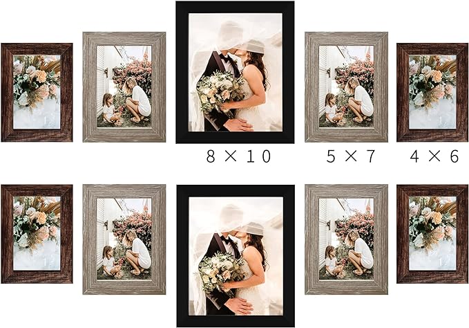 LUCKYLIFE Picture Frames Collage Wall Decor 10-Pack, Gallery Wall Frame Set with 8x10 5x7 4x6 Frames in 3 Different Finishes