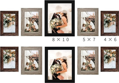 LUCKYLIFE Picture Frames Collage Wall Decor 10-Pack, Gallery Wall Frame Set with 8x10 5x7 4x6 Frames in 3 Different Finishes