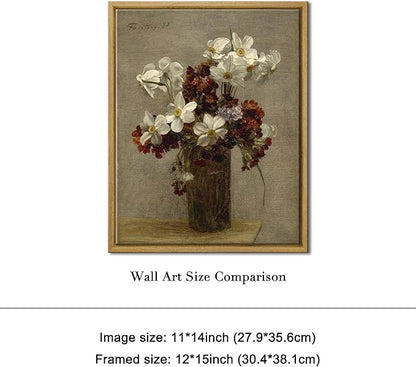 Pyradecor Vintage Framed Wall Art Bathroom Decor Narcisses Flowers in Vase Canvas Prints Floral Paintings Pictures for Living Room Bedroom Farmhouse Decor