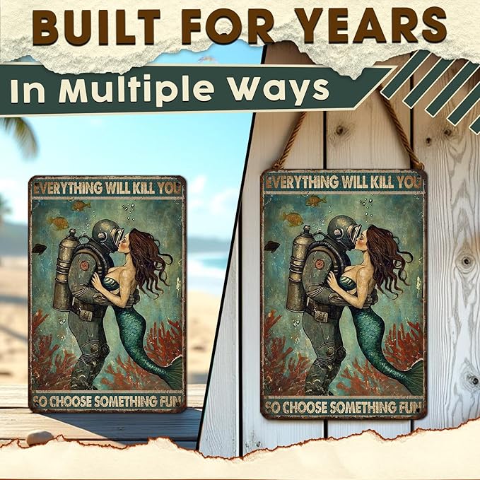Metal Mermaid Tin Sign Everything Will Kill You So Choose Something Fun Bathroom Wall Decor for Funny Bathroom Man Cave Bar Home Decor 8x12 Inch