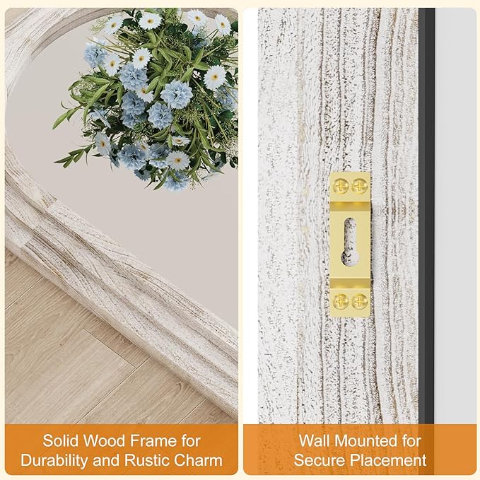 ZHUNFA External Three-Layer Arched Full Length Mirror with Solid Wood Frame,71x32 Modern Farmhouse Decor Standing Mirror Full Length,Wall Mounted,Leaning,Standing for Bedroom,Living Room,White.