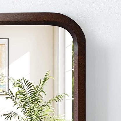 Bathroom Mirror for Wall,Wood Rectangle 30 x 48 inch Hanging Vatiny Tempered Mirrors with Rounded Corner for Living Room,Bedroom,Entryway
