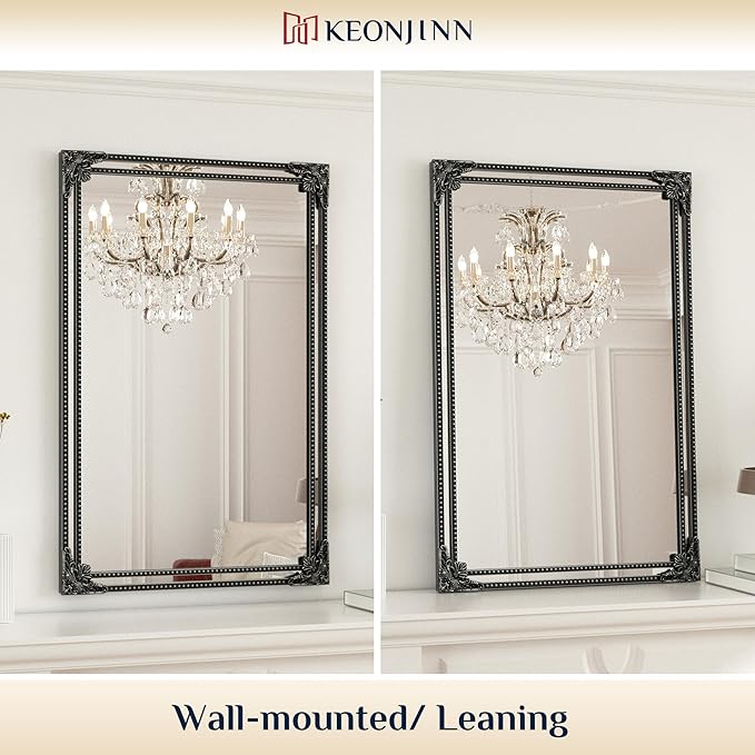 Keonjinn Vintage Mirror for Wall, 30" x 36" Antique Rectangular Black Mirrors with Metal Frame, Baroque Style Decoration for Mantle, Bathroom, Living Room, Fireplace, Bedroom, HD Shatterproof Glass