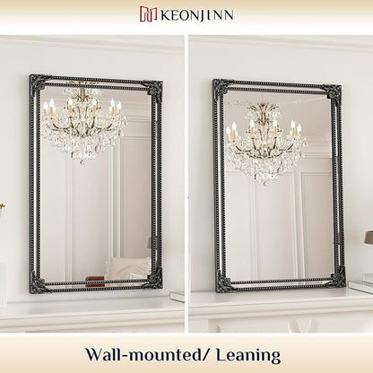 Keonjinn Vintage Mirror for Wall, 20" x 30" Antique Rectangular Black Mirrors with Metal Frame, Baroque Style Decoration for Mantle, Bathroom, Living Room, Fireplace, Bedroom, HD Shatterproof Glass