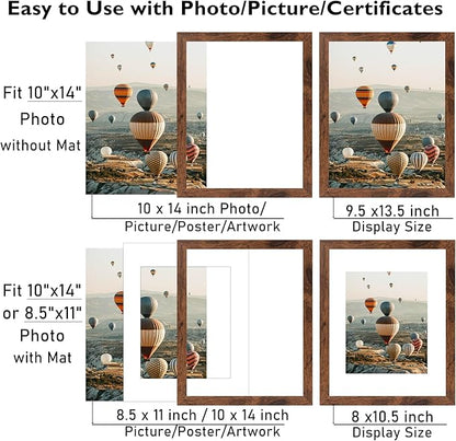 10x14 Picture Frame Set of 12 for 30 x 40 cm Diamond Art Painting, Display 8.5x11 With Mat or 10x14 Without, Wood Wall Gallery Poster Photo Frames Bulk, 12 Pack, Deep Brown
