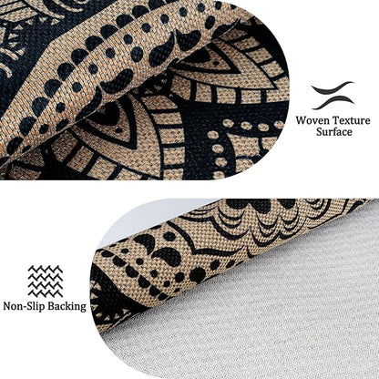 Easy Jute Outdoor Round Rug, 8ft Washable Indoor Outdoor Patio Rug, Black Non Slip Round Area Rug Farmhouse, Boho Carpet for Backyard Patio