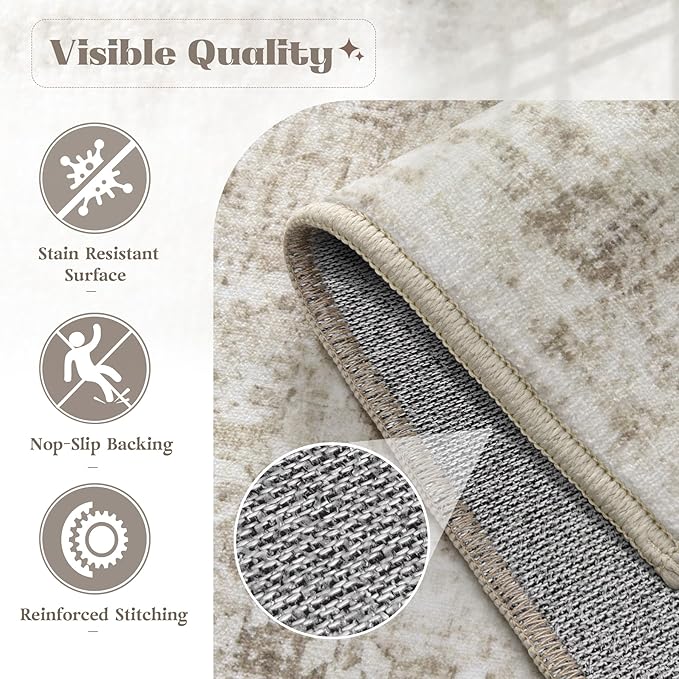 Runner Rug 2x8 Washable Rug, Vintage Boho Medallion Hallway Runner Non-Slip Soft Low Pile Distressed Floor Carpet Retro Doormat for Kitchen Bedroom Laundry Entryway Bathroom (Taupe, 2'x8')