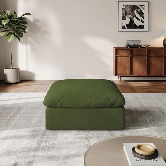Ottoman,Down Filled Comfort Footrest,Modular Sectional Cloud Sofa for Living Room,Removable Washable Cushion Covers Couch for Apartment,Green