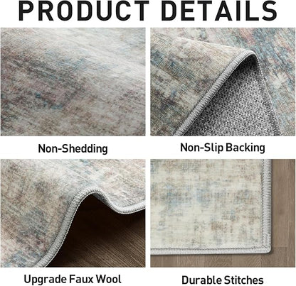 5x7 Area Rugs Washable Rug: Modern Abstract Living Room Rug Soft Anti-Skid Thin Carpet Indoor Floor Non-Shedding Carpets for Bedroom Dining Room Farmhouse Nursery Home Office - Multi Color
