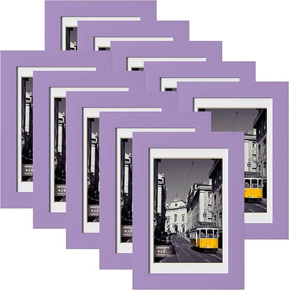 eletecpro 4x6 Picture Frames Set of 10, Picture Frame Collage Wall Decor Display 3.5x5 Photo with Mat or 4x6 without Mat, Home Decor Gallery Frame for Table Top or Wall Mounting, Purple