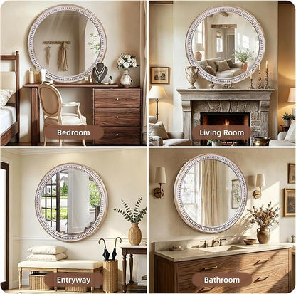 HOITUZYUS 36 Inch Round Wall Mirror for Bathroom Over Sink, Rustic Farmhouse Wooden Framed Circle Vanity Mirrors for Wall Decor, Bedroom, Entryway, Living Room