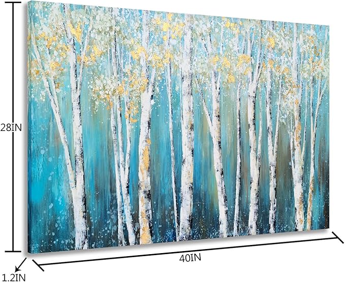 Yihui Arts Landscape Canvas Print Artwork: Teal Winter Forest Painting Wall Art for Office or Living Rooms Decoration
