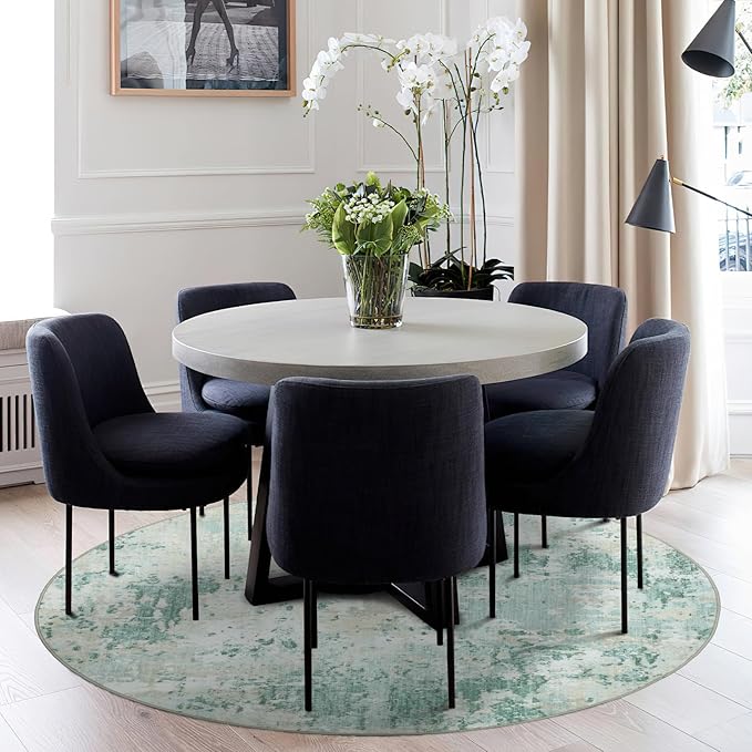 ROYHOME Modern Abstract 8x8 Round Area Rug Non Slip Non Shedding Rug Low Pile Stain Resistant for Bedroom Living Room Office Dining Room,Green