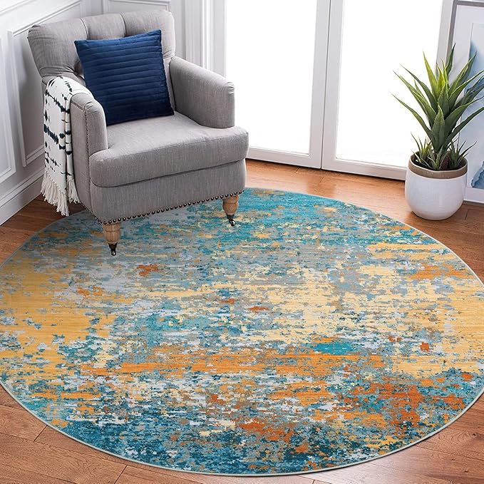 ROYHOME Modern Abstract 6x6 Round Area Rug Non Slip Non Shedding Rug Low Pile Stain Resistant for Bedroom Living Room Office Dining Room,Multi Color
