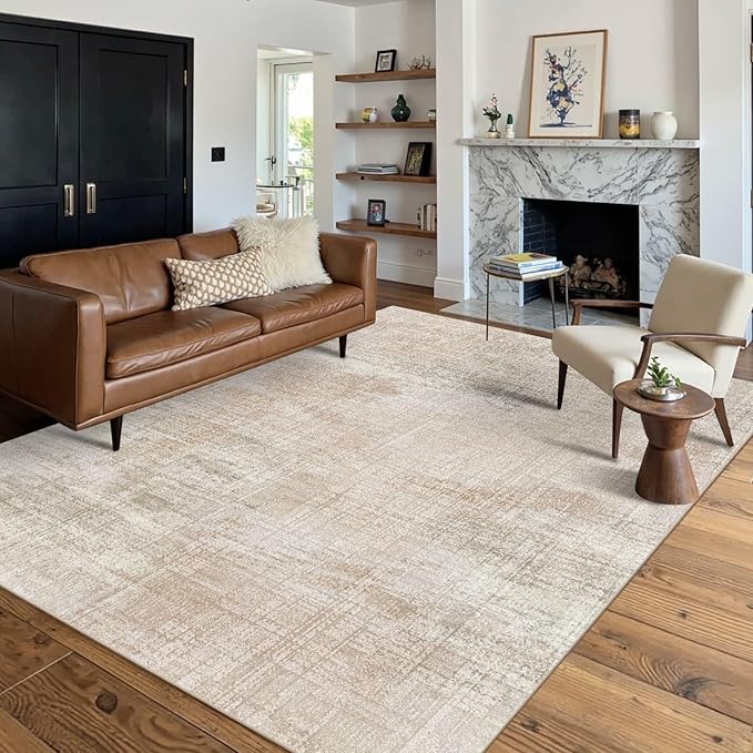 5x7 Area Rugs for Bedroom Living Room,Non-Slip Washable Modern Green Abstract Rugs for Dining Room, Foldable Thin Indoor Carpet Stain Resistant(Beige Grey)