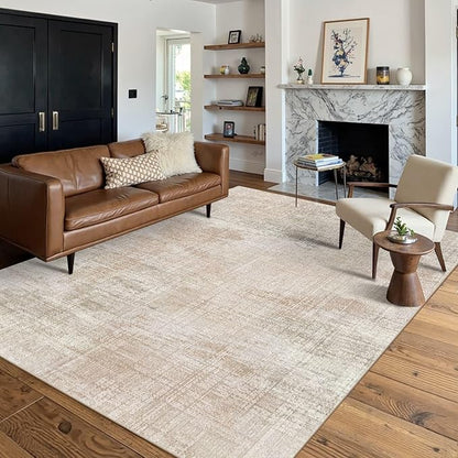 5x7 Area Rugs for Bedroom Living Room,Non-Slip Washable Modern Green Abstract Rugs for Dining Room, Foldable Thin Indoor Carpet Stain Resistant(Beige Grey)