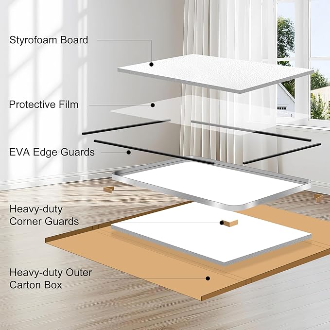 CIRCUMI Silver Bathroom Mirror, 36"x55" Rectangular Mirror with Deep Metal Frame, Rounded Corner, Tempered Glass, Large Mirror for Wall, Over 2 Sinks, Installed Vertically/Horizontally, Crystal-Clear