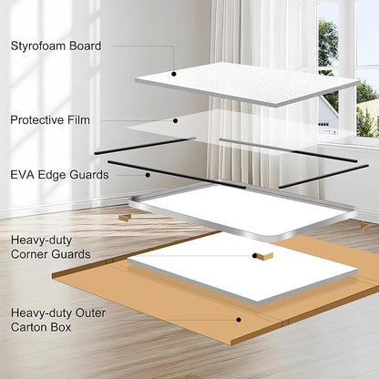 CIRCUMI Silver Bathroom Mirror, 36"x55" Rectangular Mirror with Deep Metal Frame, Rounded Corner, Tempered Glass, Large Mirror for Wall, Over 2 Sinks, Installed Vertically/Horizontally, Crystal-Clear