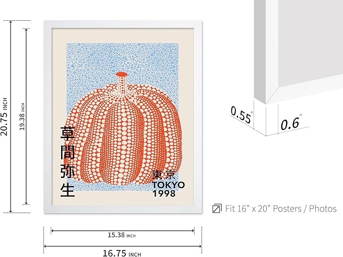 Poster Master Vintage Poster - Pumpkin Forever Print - Tokyo Art - Infinity Dots Art - Chic Gift for Men, Women - Perfect Decor for Living Room, Bedroom, Office, 16x20 White Framed