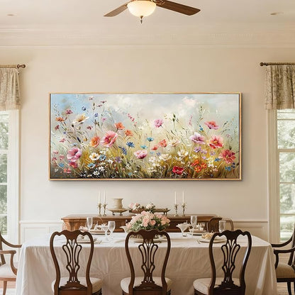 crmotu Floral Wall Art, Extra Large Wall Art, Flower Wall Decor, Oversized Framed Artwork for Walls, Colorful Wildflower Art Prints, Botanical Painting for Living Room Office Dining Room Hotel 32"x71"