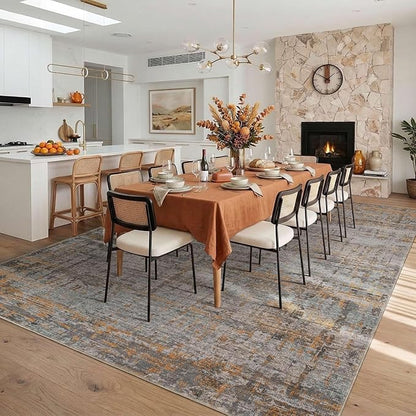 Rugxara 10x14 Extra Large Washable Area Rug, Soft Abstract Vintage Rug for Living Room, Bedroom, Office, Farmhouse, Low Pile Imitation Wool Non Slip Carpet Ideal for High-Traffic Areas, Taupe